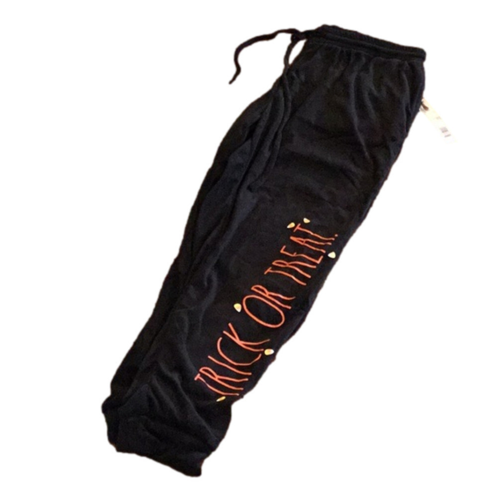 Rae dunn soft, velvet like black Halloween Trick Or Treat lounge Pants size LG
